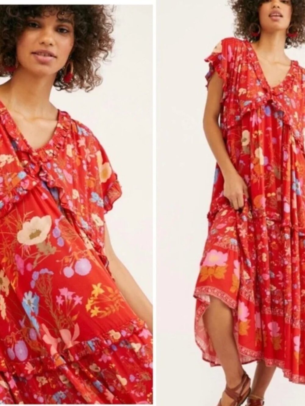 Free People x Spell Wild Bloom Dress Red Floral Maxi Gown Size Small NWOT - Picture 4 of 13